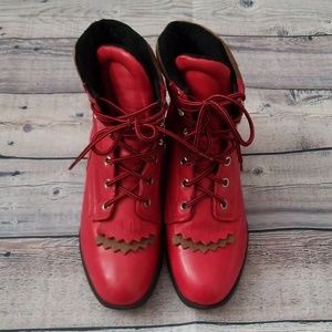 LAREDO Kiltie Lace-Up Red Boots Vintage Leather
